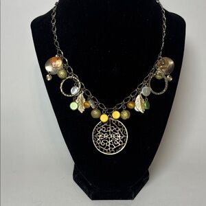 Single Strand Gold and Silver Tone Charm Statement Necklace 17” with ext